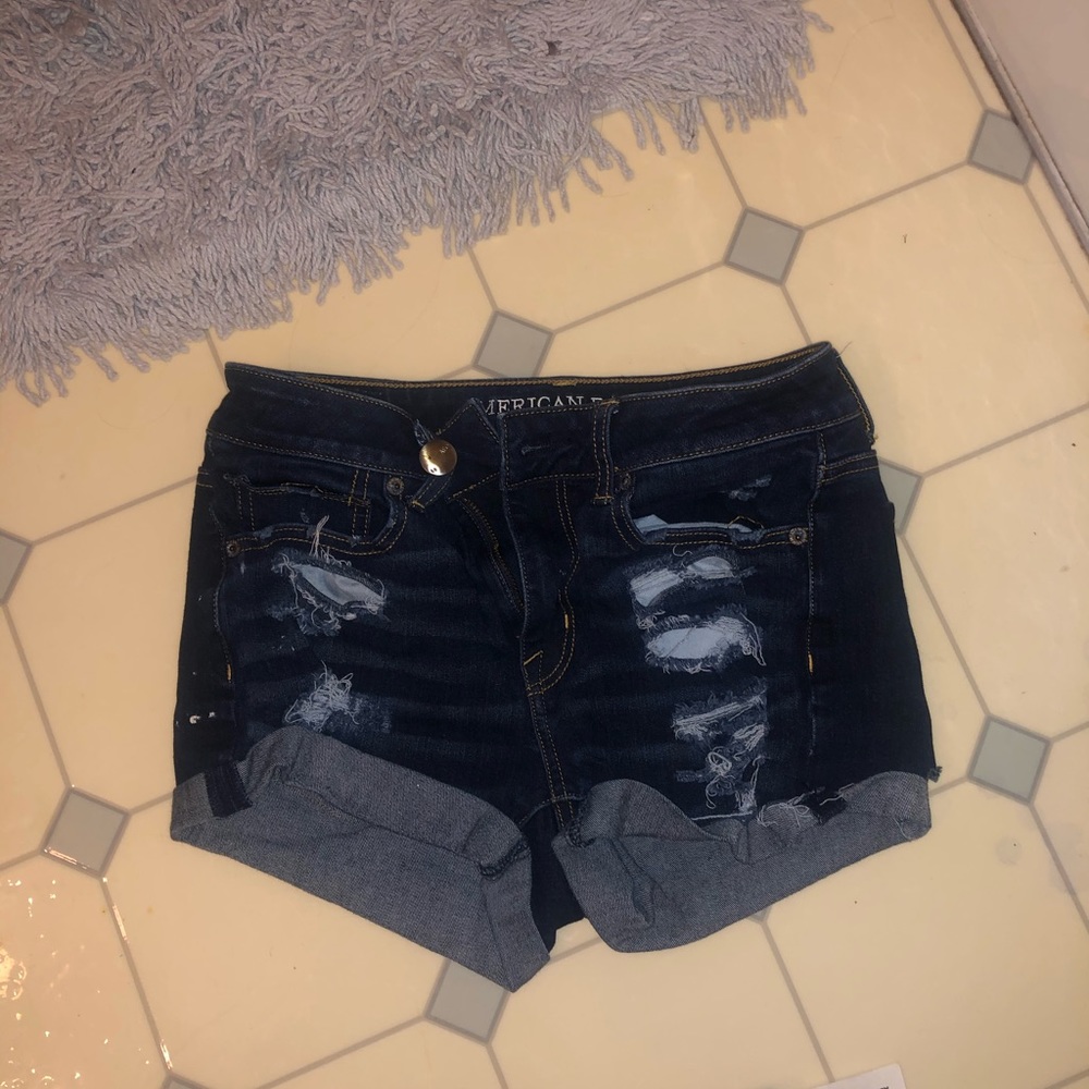 Ae distressed blue shorts